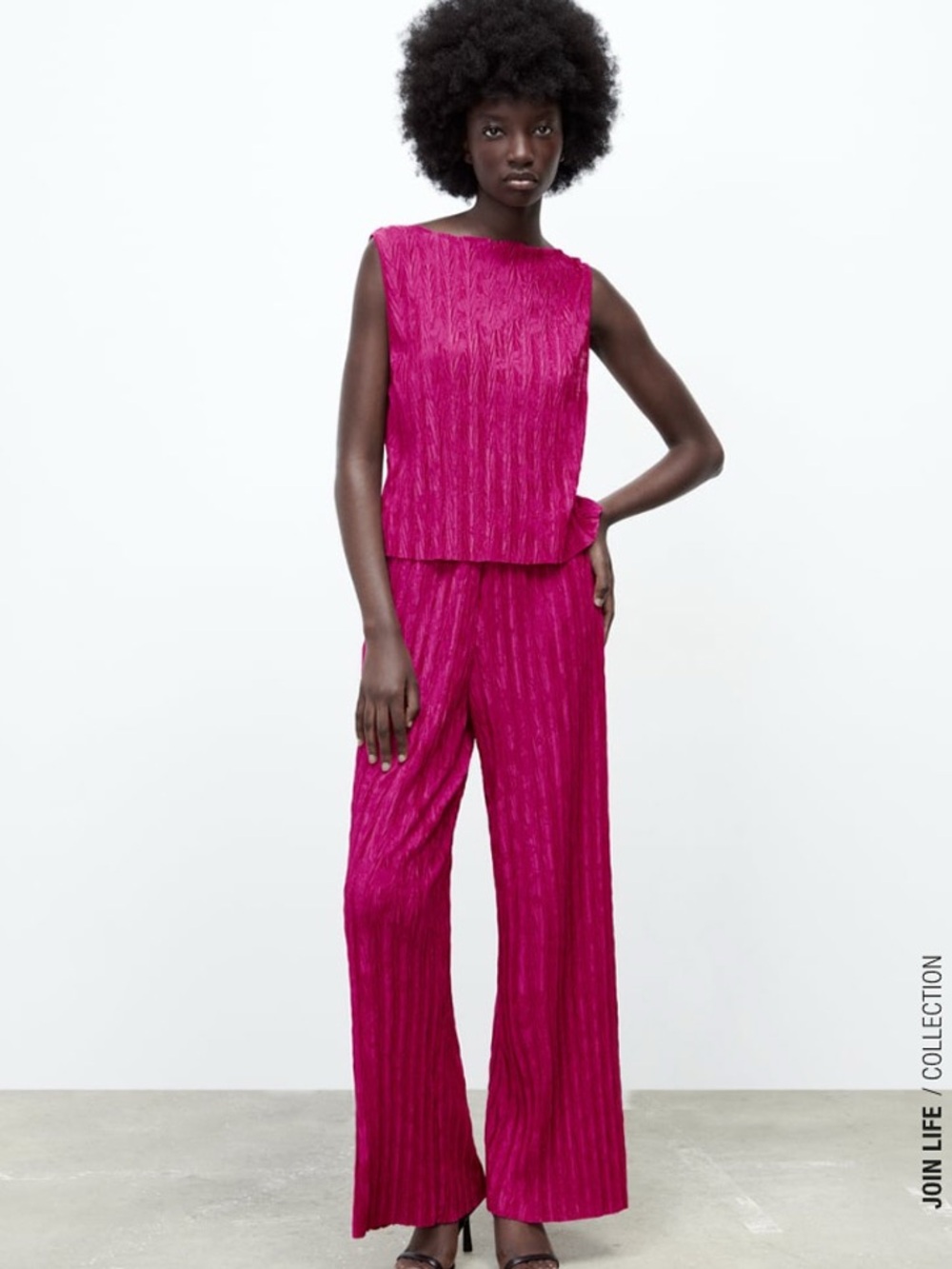 Zara Fuchsia Pleated Wide-Leg Pants and Top Set